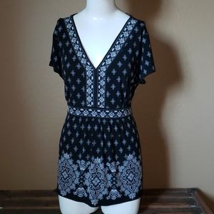 Apt 9 Polyester Baby Doll Blouse Style Blue & White Large EUC